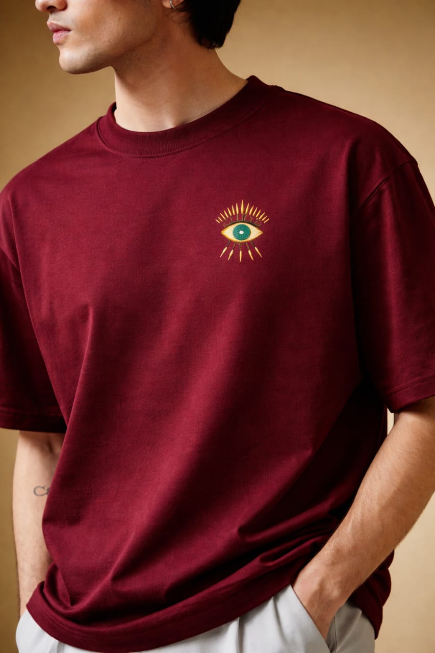 Reality Mask Print Cotton T-Shirt - Black & Maroon